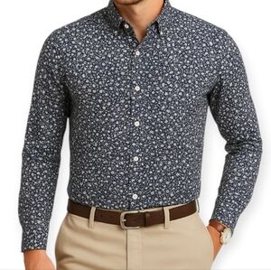 Zara Navy and White Patterned Button Down Shirt
